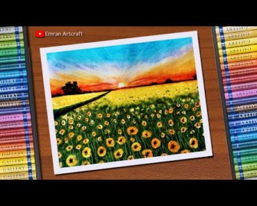 Drawing a flower garden with an oil pastel / Drawing for beginners / How to draw flower garden