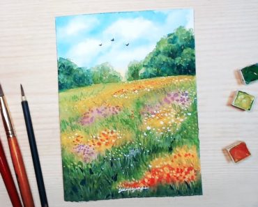 Watercolor painting for beginners Soft flower garden landscape easy