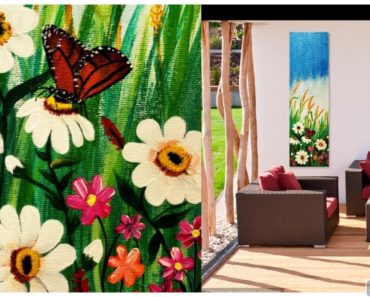 Flower Garden Painting For Beginners | Flower Garden And Butterfly | Flower Garden Painting Tutorial