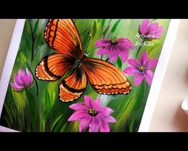 Painting a Butterfly in flower garden 🌼 | Acrylic painting technique for beginners