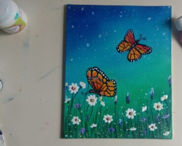 Flower garden with butterfly step by step for beginners acrylic painting on canvas