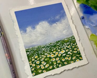 Daisy flower garden/easy flower field painting/ gouache painting for beginners